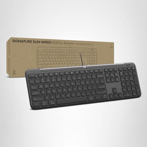 Logitech Signature Slim Wired K620 for Business, Full-Size Keyboard, USB-C Plug-and-Play, Laptop-Style, Scissor Keys, Windows/Mac/Chrome/PC/laptops - Graphite