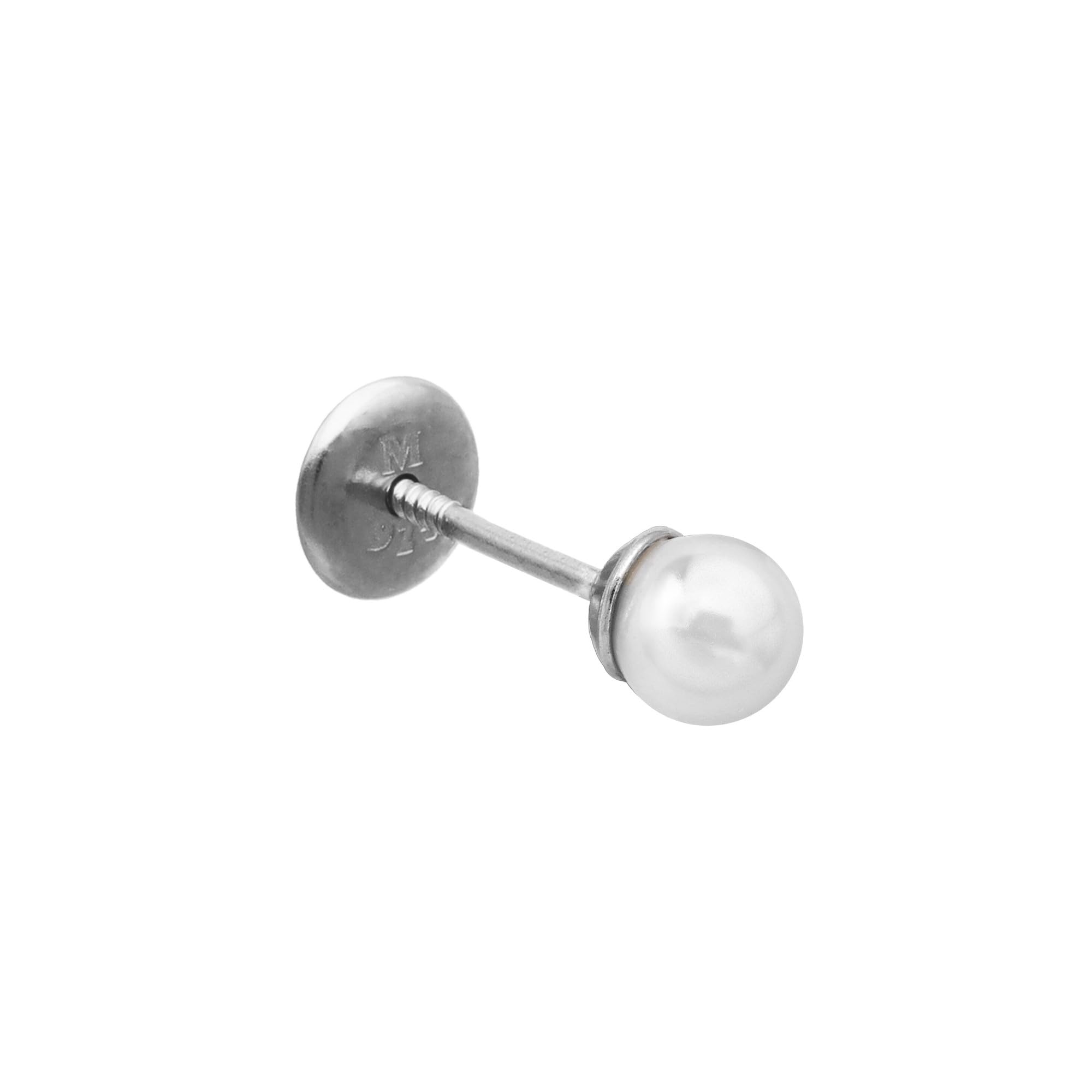 Majorica Piercing de Oreja con Perla - Colección Cos - Elaborado con Plata Rodiada - Perla Gris Redonda de 4 mm - Tamaño de 2,35 cm - Cierre de Rosca - Piercing para Oreja