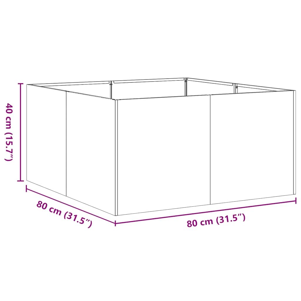Macetero de metal, 80 x 80 x 40 cm, jardinera elevada, color negro | Macetero cuadrado de acero para patio con soporte interior para estabilidad sin placa base.