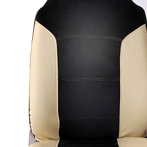 Fh-Fb103112 Leather/Velour High Back Full Set Car Seat Covers (Full Set Airbag Ready And Split Rear Bench), Beige/Tan-Fit Most Car, Truck, Suv, Or Van #TOP3