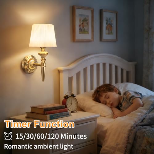 Image of Cordless Battery Powered Wall Sconce Vintage Set of 2, Touch Type & Remote, Timer, Wireless 6800mAh Rechargeable Battery Small Wall Lamp for Wall Painting, Living Room, Bedroom, Hallway, Gifts(Gold)