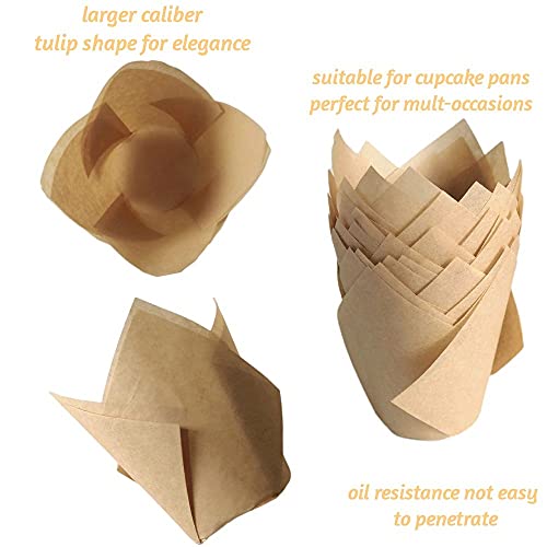 Tulip Cupcake Liners-300 Pack Tulip Cupcake Wrappers Greaseproof Muffin Liners Baking Cups For Birthday,Party,Wedding- Natural Color #TOP4