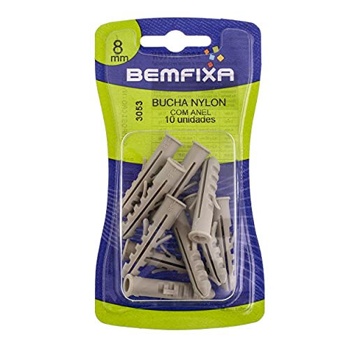 BemFixa Bucha de Nylon com Anel 8mm, 10 Peças, Branca