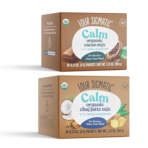 Four Sigmatic Calm Mushroom Cacao + Chai Latte Bundle | Organic Instant Cacao with Reishi to Support Calm, and Organic Instant Chai Latte with Turkey Tail, Reishi Mushrooms & Coconut Milk Powder