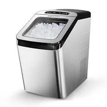 EUHOMY Nugget Ice Maker Countertop, Max 34lbs/Day, 2 Way Water Refill, Self-Cleaning Pebble Ice Maker Machine with 3Qt Reservoir, Ideal for Home, Office, Bar, and Party. (Silver)