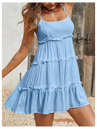 Image of MakeMeChic Women's Boho Mini Dress Summer Vacation Sundress Dots Sleeveless Cami Country Short Dress