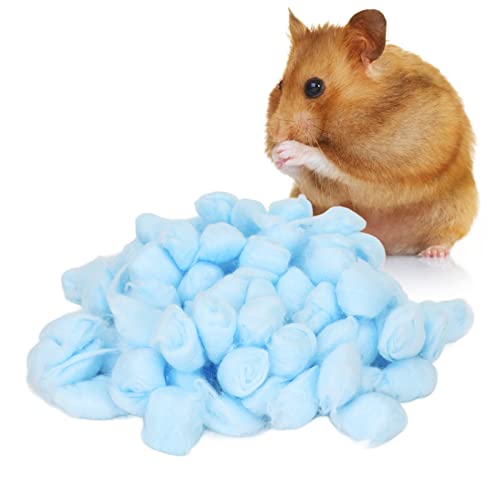 Bola de Algodón para Ropa de Cama de Hámster, Bola de Algodón de Hámster Esponjosa Hecha a Mano, Caja Fuerte Cálida de Invierno para Hámster Sirio para Chinchilla (Azul)