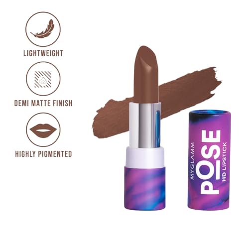 Image of MyGlamm POSE HD Lipstick-Dark Brown (Brown)-4 gm | Matte Lipstick | Enriched with Moringa oil & Vitamin E | Long-lasting & Moisturising