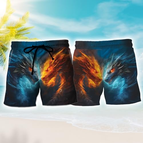Dragon Mens Swim Trunks - Mythical Dragon Hawaiian Mens Swim Short Beach Shorts TU-SH-152