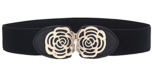YOU&M Women's Elastic Metar Rose Double-Flower Stretch Corset Waist Belts for Elegant Dresses
