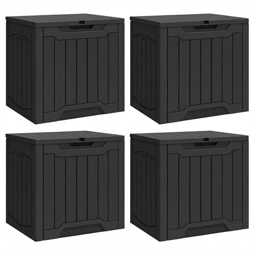 YITAHOME 31 Gallon Deck Boxes Set of 4, Lockable Outdoor Storage Bins for Patio Cushions, Garden Tools, Weather-Resistant Resin Storage Solution, Black