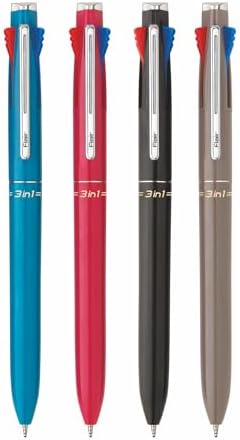 Flair 3 in 1 Retractable Ball Pen | 3 Ink Colors in One Pen | Multi Use Pen for Pleasant Writing Experience | Effortless Writing with Sleek Clip Design | Blue, Black & Red Ink, Pack of 4