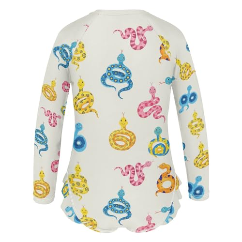 Colorful Snakes on Cream Girls Rash Guard Swimsuits Long Sleeve One Pieces Bathing Suit UPF 50+ Zipper Swimwear3