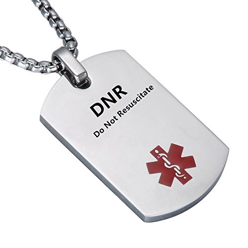 LiFashion LF Stainless Steel DNR Medical Alert Dog Tag ID Pendant Caduceus necklace for Men Women Teens Health Alert Monitoring Systems(Do Not Resuscitate),Silver