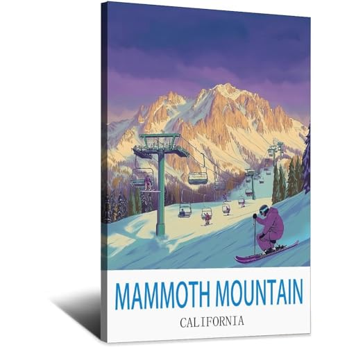 Toile vintage Mammoth Mountain 20x30 cm pour deco chalet nature