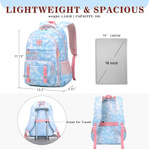 Girls Backpack 15.6 Inch Laptop School Bag Cute Kids Kindergarten Elementary Backpacks Middle Schoolbag Large Bookbags for Women Teens Students Anti Theft Travel Daypack (Blue)2