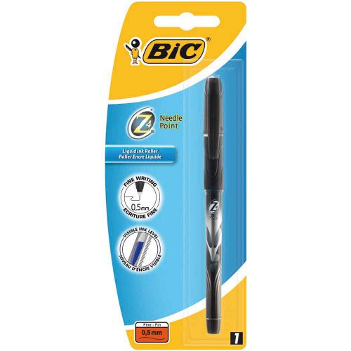 Bic Z4 Needle Point 0.5 Blister Liquid Ink Rollerball Pen – Black