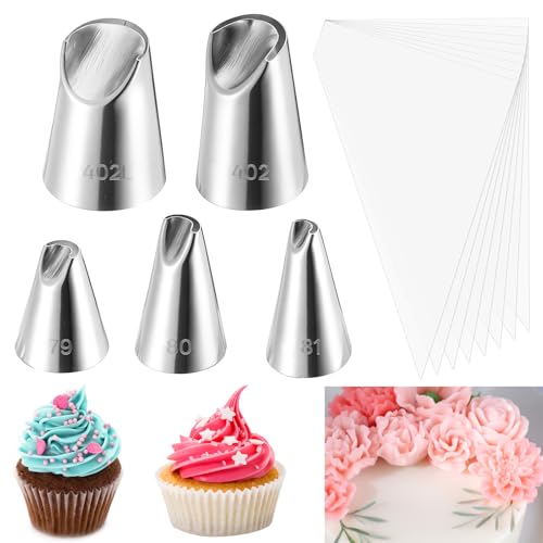 5 Pieces Rose Flower Piping Tips Set with 10 Bag, Cake Decorating Tips, Wilton Flower Icing Piping Tip Rose Petal Nozzles Set for Cake Decorating