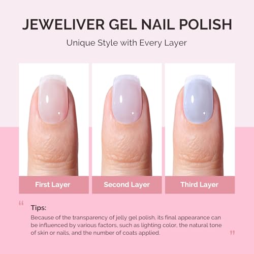 Image of MelodySusie Jeweliver Gel Nail Polish, 0.5Fl Oz Light Blue Jelly Gel Polish Sheer Translucent Nude Soak Off UV LED Light Cure Spring Summer Colors Manicure Nail Art DIY at Home JM01