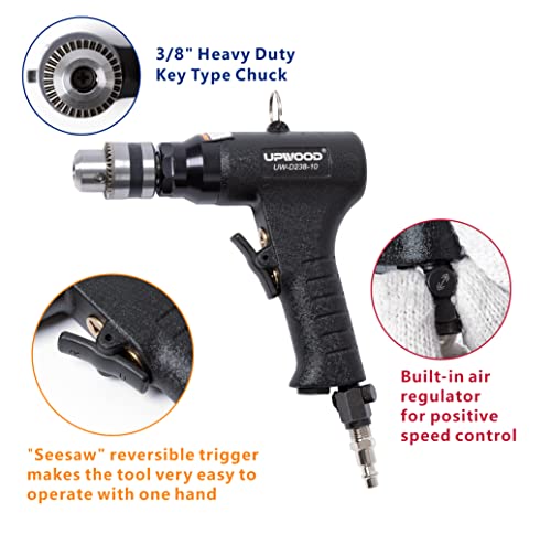 Furadeira pneumática reversível de 0,9 cm resistente, controles de avanço e ré, controle de velocida