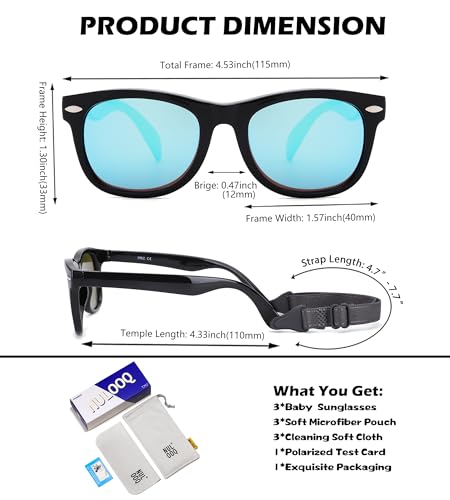 Polarized Baby Sunglasses with Strap - Unbreakable Flexible Infant Sunglasses for Toddlers Age 0-24 Months3