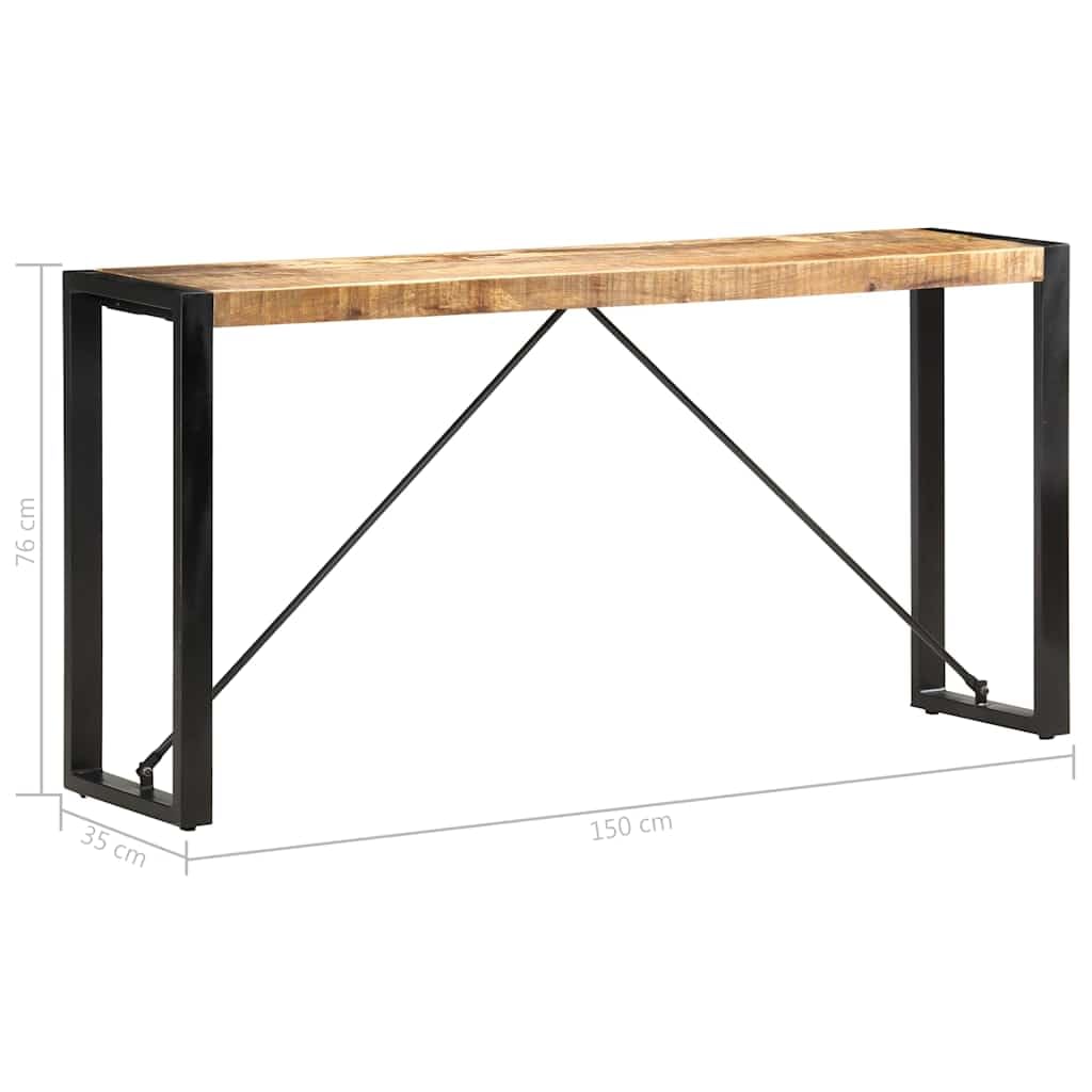 Stolik konsolowy z litego drewna mango 150 x 35 x 76 cm ze stalowymi nogami, stół do przedpokoju do salonu, sypialni, przedpokoju, stabilna półka na lampę, książkę, napój i pilot zdalnego