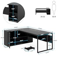 Tribesigns 71 inch Executive Desk, L Shaped Desk with Cabinet Storage, Executive Office Desk with Shelves, Business Furniture Set Workstation for Home Office, Black — image 2
