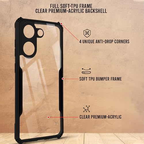 Image of Jkobi Hybrid Back Cover Case for Vivo V60e (Shockproof with Polycarbonate Clear Panel | Professional Black)