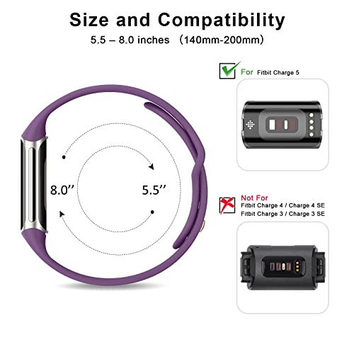 Image of Tobfit Silicone Strap for Fitbit Charge 6 / Fitbit Charge 5 Fitness Tracker, Soft Adjustable Replacement Band with Hidden Buckle, Sport Wristband for Men Women
