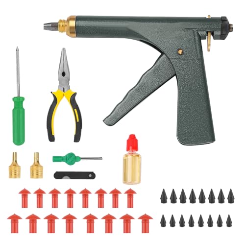 Lenareli Tubeless Tire Gun Puncture Repair Kit with Mushroom Plug (Gun Puncture kit 16 Plugs, Green) for Tyre Punctures and Flats on Cars, Motorcycles, ATV, Trucks & Tractors