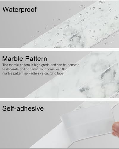 KGDUYC Dichtungsband Selbstklebend Dichtungsstreifen PVC Fugendichtungsband Wasserdichtes Dekoratives Klebeband Für Küche Waschbecken Dusche Wanne Toilette Kantenschutz Weißer Marmor - 3.2m