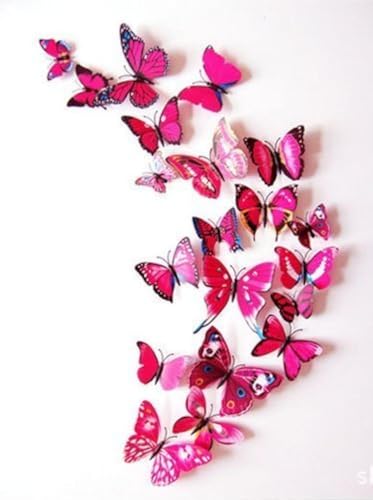 Image of Pindia 12 Pcs 3D Metal Butterfly Wall Stickers for Home Party Wedding Decor (Pink)