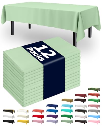 Pureegg Plastic Table Cloth Disposable 12 Pack, 54 x 108 Inch Table Cloths, Easter Party, Decorative Tablecloths, Rectangle, Light, Pastel Plastic Cover, Leakproof & Sturdy, Sage Green
