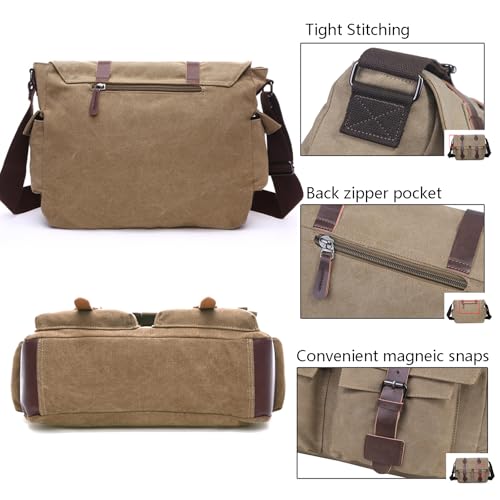 Vintage Canvas Messenger Bag, 15.6 Inch Laptop Crossbody Satchel with Multi-Pocket and Adjustable Shoulder Strap4