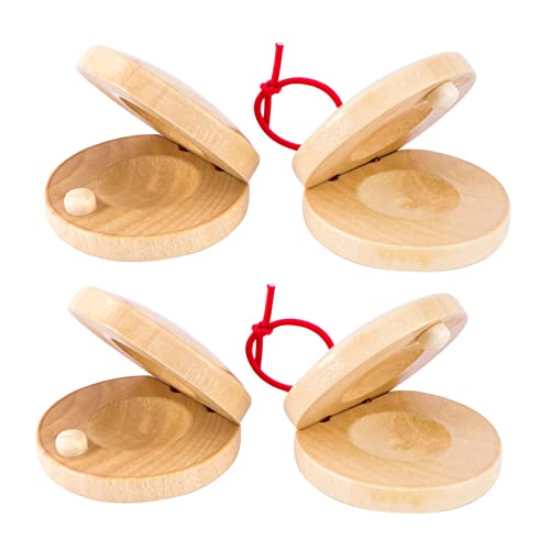 TOYANDONA 4pcs Wooden Castanets Percussion Toy for Boys and Girls Musical Instruments for Early Learning Safe and Smooth Edges for Playtime and Education