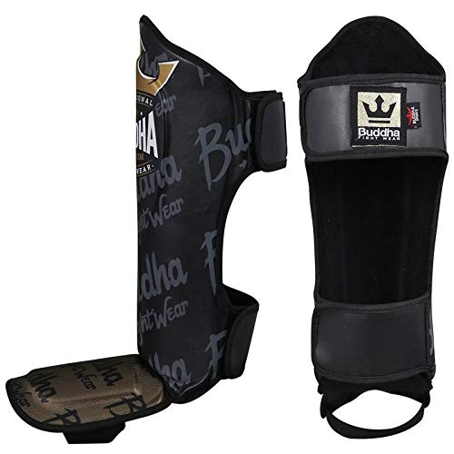 BUDDHA FIGHT WEAR - Protège-Tibias Muay Thai, MMA et Kick Boxing Modèle Epic - Fabriqué en Cuir Synthétique Dernière Génération - Coutures Plus résistantes et renforcées - Divers modèles
