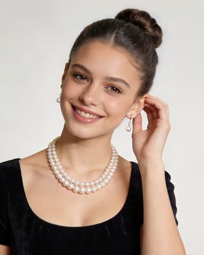 925 Sterling Silver Pearl Drop Earrings for Women, 10mm White Pearl Hypoallergenic Dangle Earrings, 14K Gold Plated CZ Jewelry for Wedding Party Daily Gift — view 3