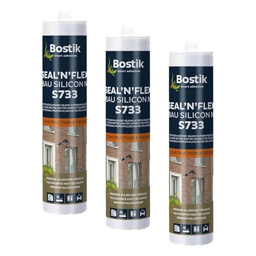BOSTIK S733 Seal´n´Flex Bau Silicon - Silicona universal neutra, resistente al moho, elasticidad permanente, compatible con pintura, para interior y exterior, 300 ml (Paquete de 3)