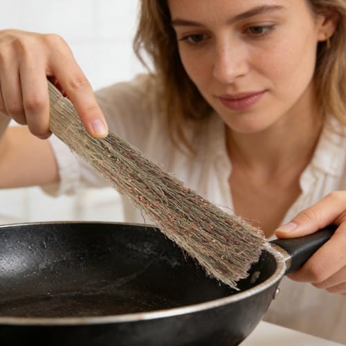 Brosse à pot en sorgho lot de 5 avec manche long ergonomique pour nettoyage de cuisine