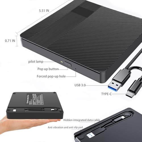 External Blu-ray Drives DVD/CD/BD Burner For Laptop USB 3.0 Portable BD CD DVD Reader Writer Player 3D Optical Drive Disc Duplicators Compatible with Laptop Desktop PC Windows Mac Pro MacBook Linux - Thumbnail 6