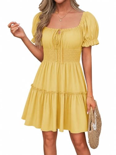 Image of Womens Babydoll Mini Dress Casual Square Neck Short Sleeve Summer Dresses