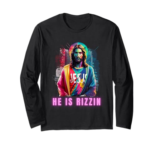 Funny Easter He is Rizzin Jesus Meme Hombres Mujeres Manga Larga