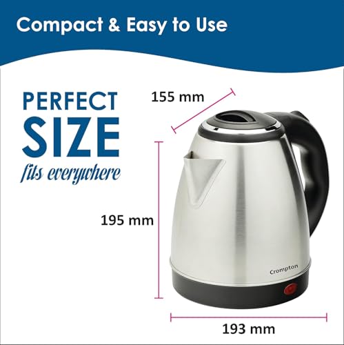 Image of Crompton Insta Delite 1.5L SS Electric Kettle with 1500W power | Stainless steel body | Soft grip handle | LED indicator | 360-degree swivel base | Auto shut-off | Dry Boil Protection