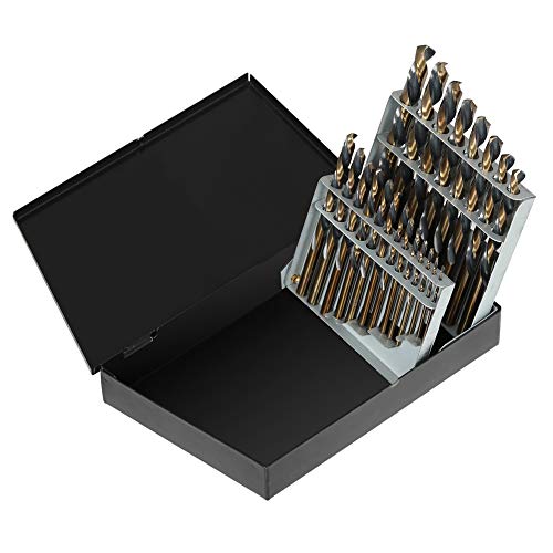 COMOWARE Left Hand Drill Bit Set- 21 Piece, High Speed Steel, Black and Gold, Size 1/16'-3/8'