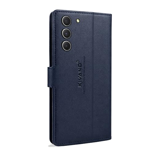 Image of KIVANO LUXE Compatible for Samsung Galaxy S21 FE 5G Luxury Handmade Leather Magnetic Flip Folio Case | Card Holder & Kickstand | Slim Protective Cover | Unisex - Blue