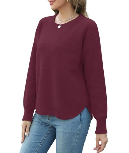 Image of Womens Sweaters Fall Fashion Long Sleeve Knit Tops Crewneck Sweatshirts