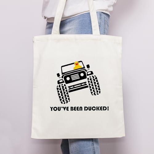LANBAIHE Duck Duck Tote Bag,You've Been Ducked,Purse For Duck Lovers,Yellow Duck Carrying Sack,Funny Rubber Ducks Bag, Ducking Tote Bags,Natural Canvas Tote Bag-Reusable Shopping Bag(2LTBG10 - Image 5