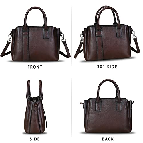 Image of Genuine Leather Satchel for Women Top Handle Bags Handmade Purse Vintage Crossbody Handbags Retro Leather Hobo Bag (Coffee)