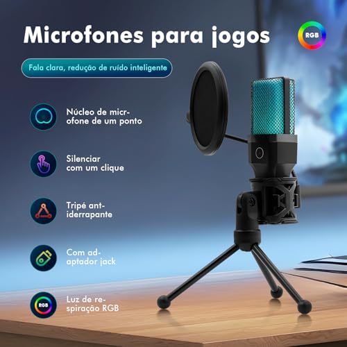 Microfone Condensador, Microfone Sem Fio, Microfone Gamer, Microfone de Mesa, Microfone com Filtro P