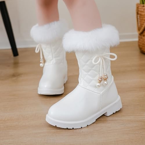 Girls Winter Snow Boots Furry Fuzzy Fluffy Warm Winter Booties Mid Calf Anti-Slip Outdoor Walking Boots Casual Shoes3